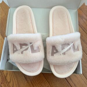 APL Shearling Slide Sandals in Crème/Rose Dust